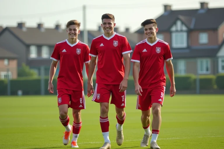 Trois jeunes joueurs de football VAFC souriants sur le terrain